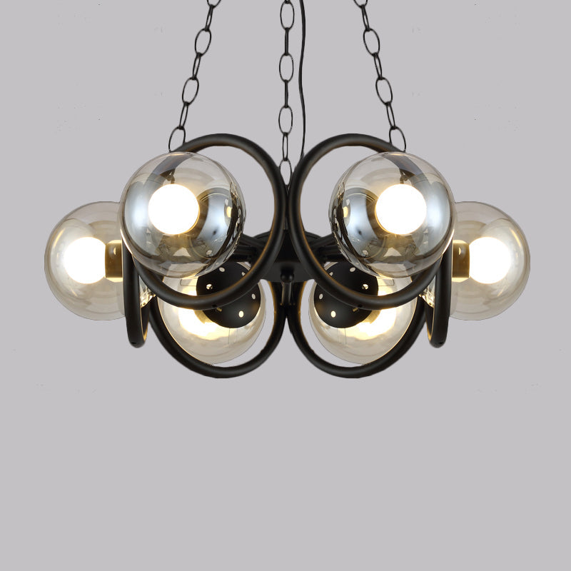 Industrial Black Chandelier with 6/8 Bulbs & Clear Glass Globe Pendants