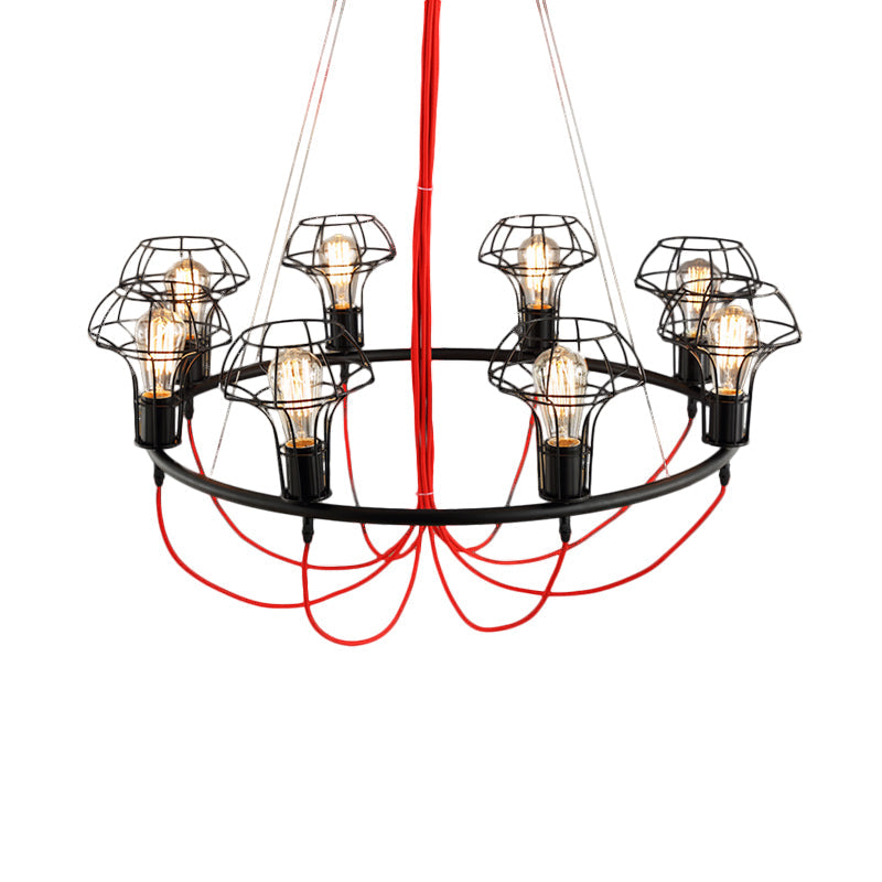 Lustre en forme de cage de champignon en fer - Lampe suspendue industrielle - 8 têtes, noir - Idéal pour les restaurants