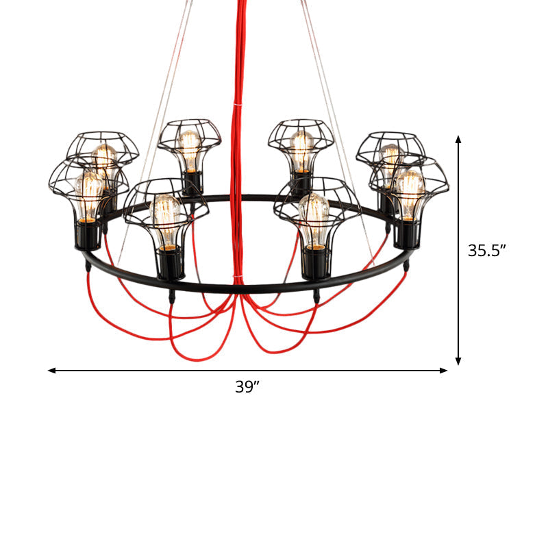 Lustre en forme de cage de champignon en fer - Lampe suspendue industrielle - 8 têtes, noir - Idéal pour les restaurants