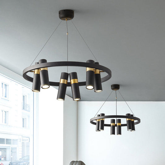 Lustre suspendu moderne en métal noir - 6/9 têtes, design rond - Idéal pour l'éclairage de plafond de la chambre