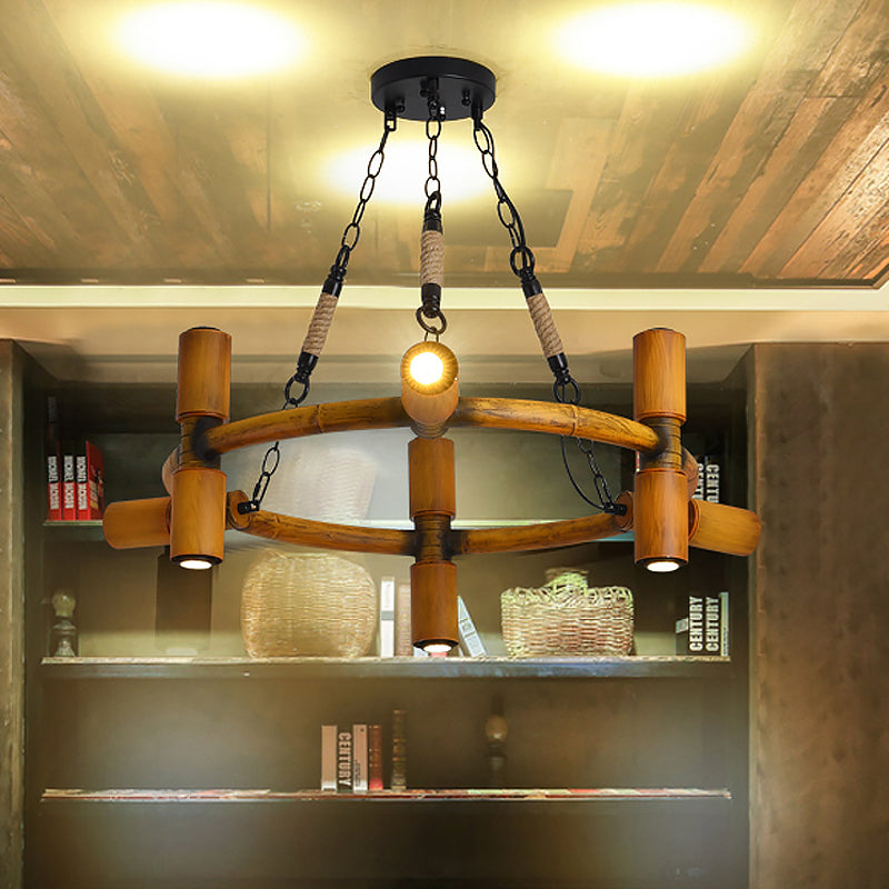 Yellow Farmhouse Chandelier: 9-Bulb Iron Pendant Ceiling Light With Jute Rope