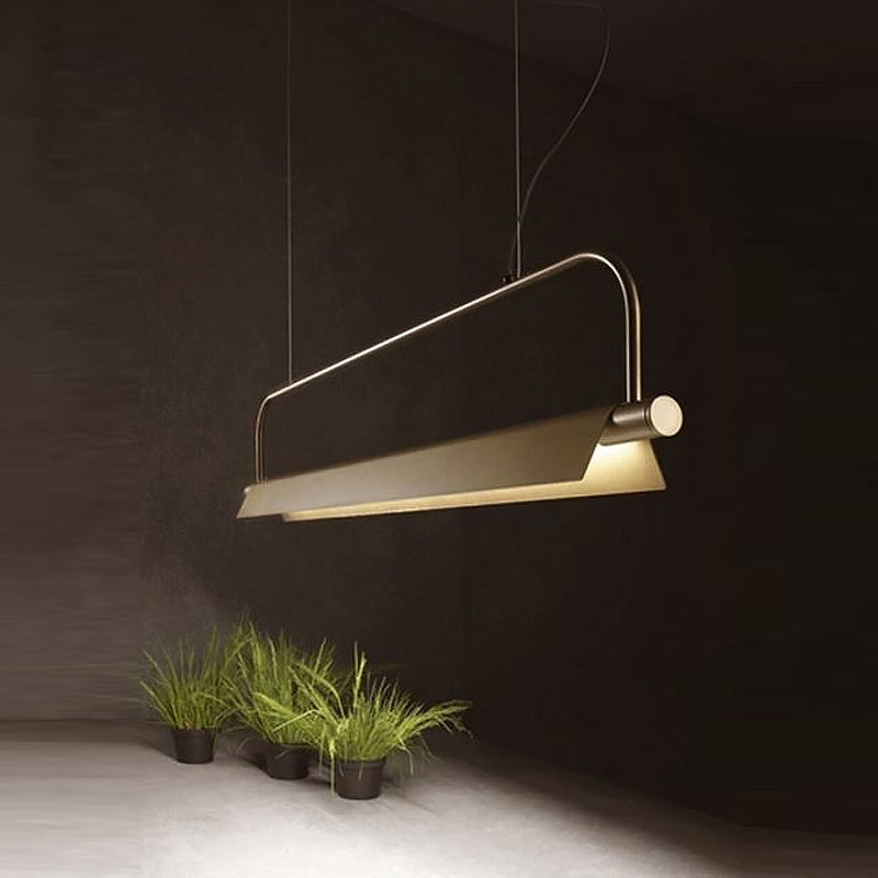Gold Led Island Light Fixture - Metallic Colonial Rectangle Design For Restaurants