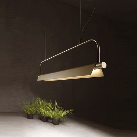Gold Led Island Light Fixture - Metallic Colonial Rectangle Design For Restaurants
