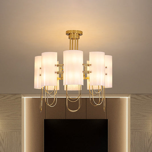 16-Light White-Gold Marble Chandelier: Elegant Drum Shaped Ceiling Suspension Lamp For Living Room