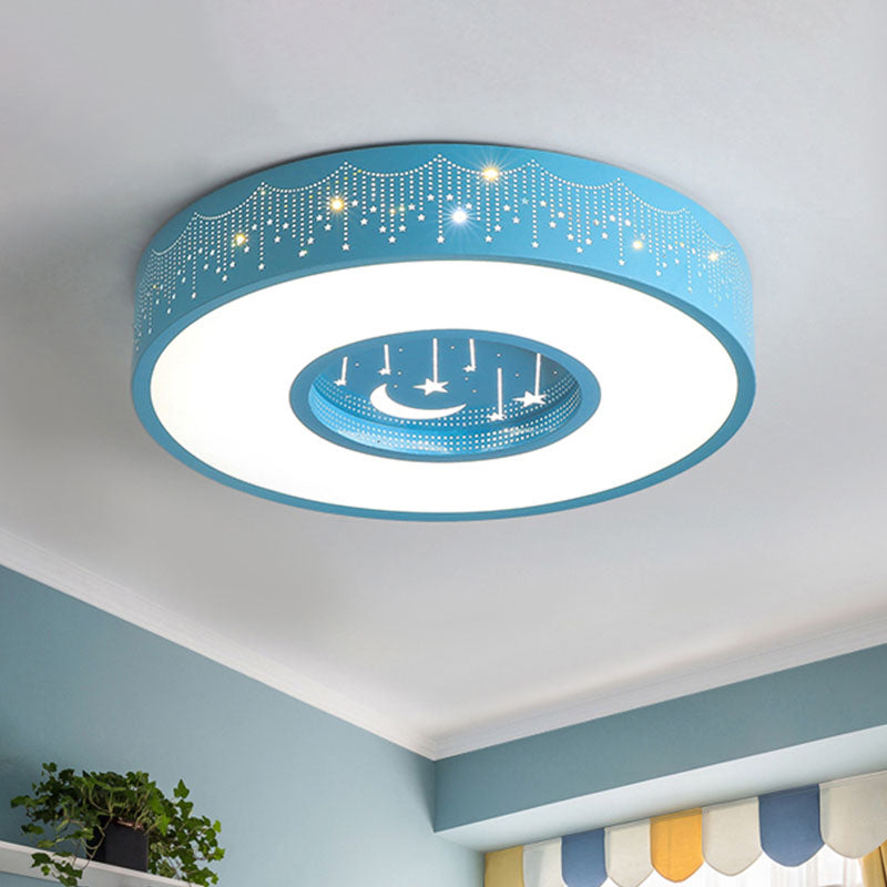 Plafonnier LED encastré pour enfants avec motif lune et étoile en rose/bleu, largeur 16"/19,5"