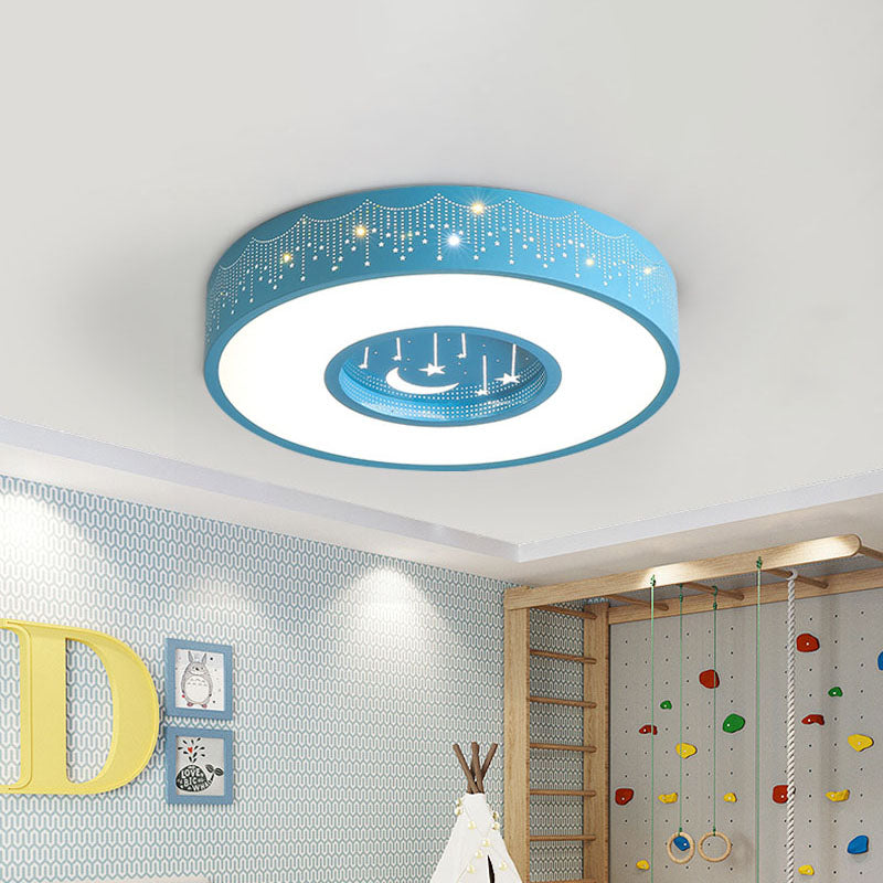 Plafonnier LED encastré pour enfants avec motif lune et étoile en rose/bleu, largeur 16"/19,5"