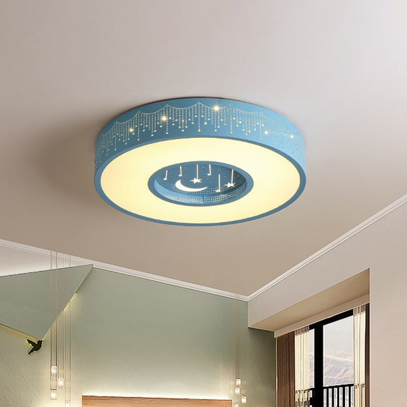 Plafonnier LED encastré pour enfants avec motif lune et étoile en rose/bleu, largeur 16"/19,5"