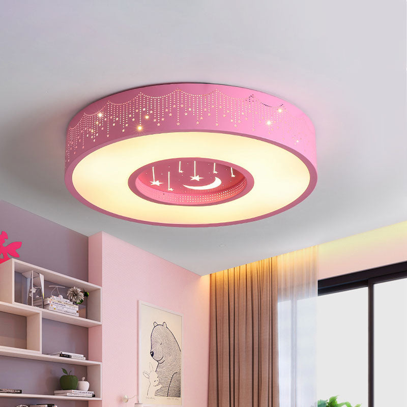 Plafonnier LED encastré pour enfants avec motif lune et étoile en rose/bleu, largeur 16"/19,5"