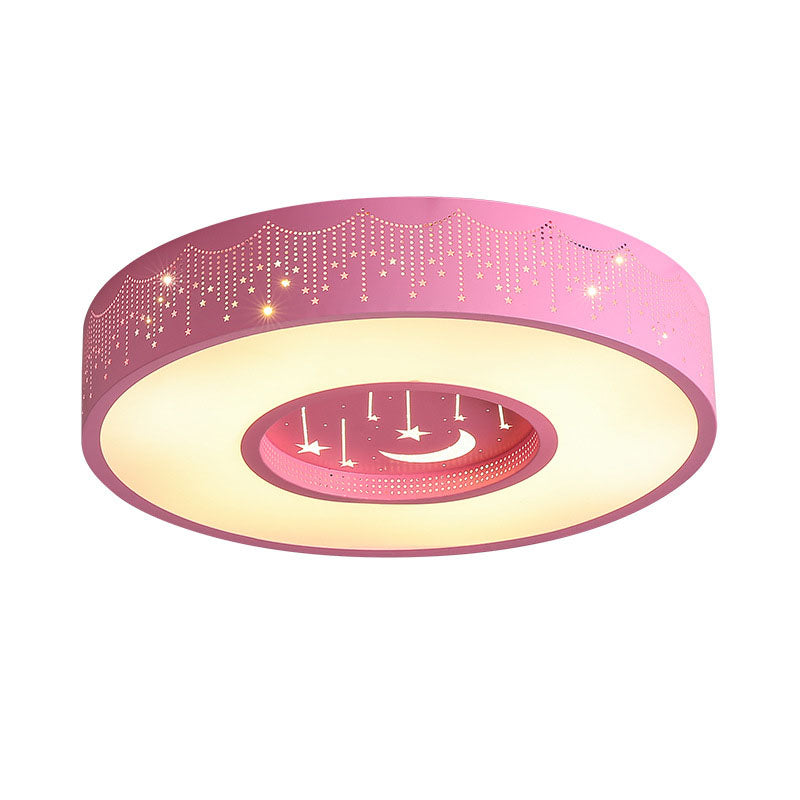 Plafonnier LED encastré pour enfants avec motif lune et étoile en rose/bleu, largeur 16"/19,5"