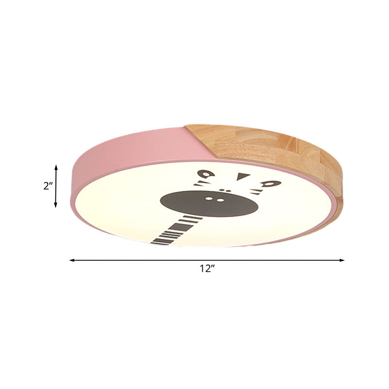 Acrylic LED Flushmount Lighting - Macaroon Ring with Giraffe Pattern, Pink/Yellow/Blue, 12"/16" Width