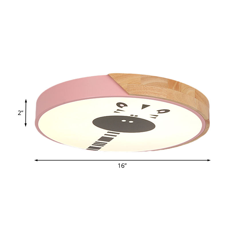 Acrylic LED Flushmount Lighting - Macaroon Ring with Giraffe Pattern, Pink/Yellow/Blue, 12"/16" Width
