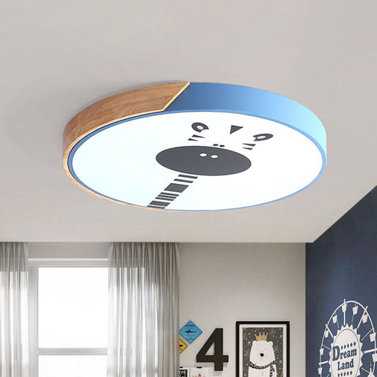 Acrylic Led Flushmount Lighting - Macaroon Ring With Giraffe Pattern Pink/Yellow/Blue 12/16 Width
