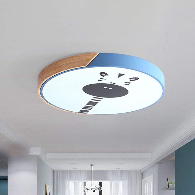 Acrylic LED Flushmount Lighting - Macaroon Ring with Giraffe Pattern, Pink/Yellow/Blue, 12"/16" Width