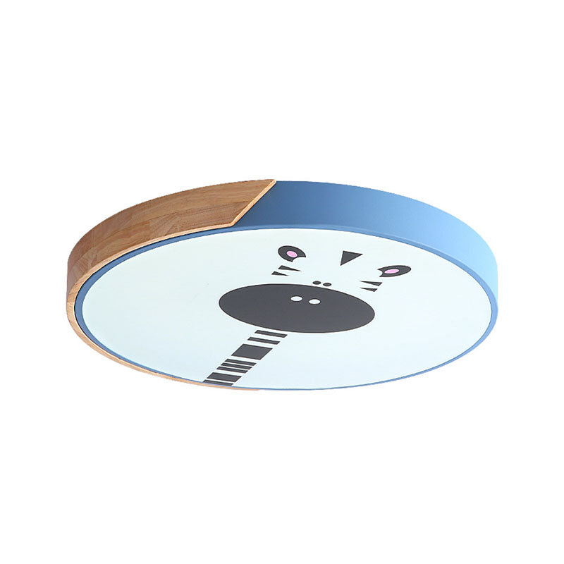Acrylic LED Flushmount Lighting - Macaroon Ring with Giraffe Pattern, Pink/Yellow/Blue, 12"/16" Width