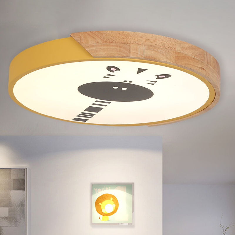 Acrylic LED Flushmount Lighting - Macaroon Ring with Giraffe Pattern, Pink/Yellow/Blue, 12"/16" Width