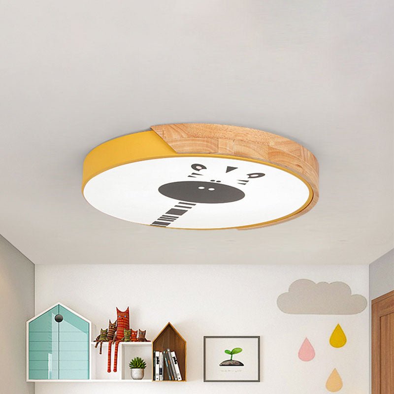 Acrylic LED Flushmount Lighting - Macaroon Ring with Giraffe Pattern, Pink/Yellow/Blue, 12"/16" Width