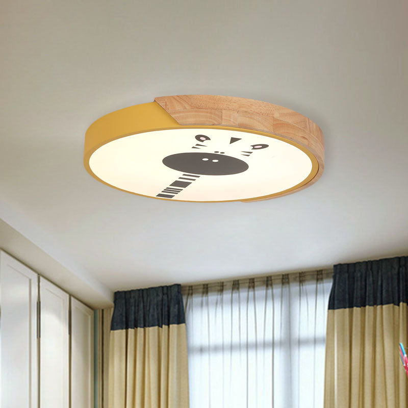 Acrylic LED Flushmount Lighting - Macaroon Ring with Giraffe Pattern, Pink/Yellow/Blue, 12"/16" Width