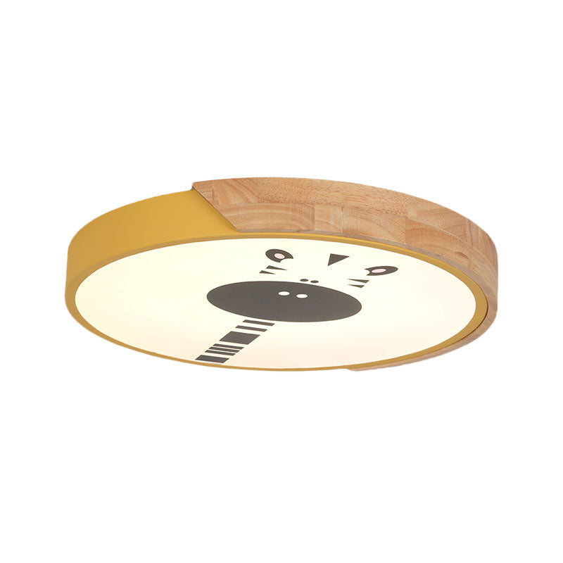 Acrylic LED Flushmount Lighting - Macaroon Ring with Giraffe Pattern, Pink/Yellow/Blue, 12"/16" Width