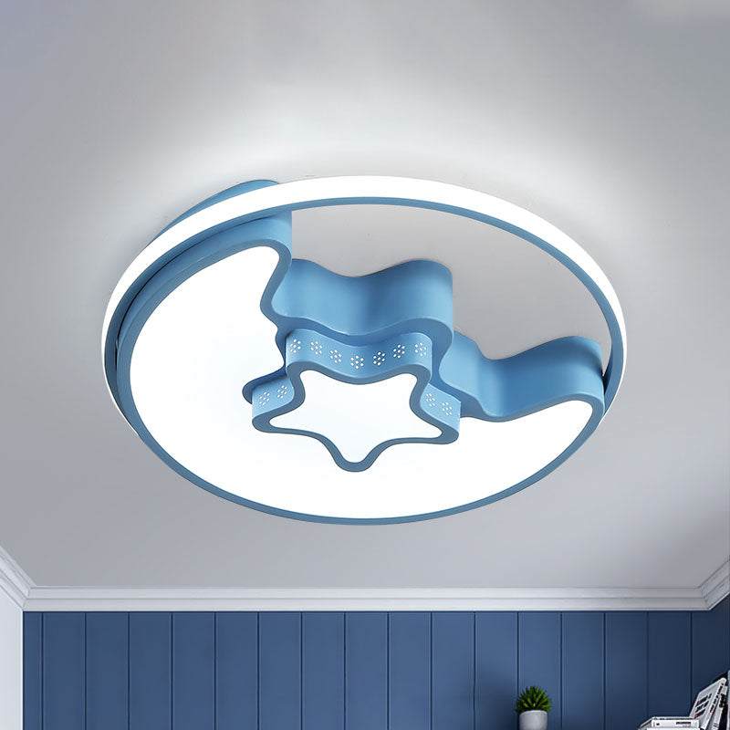 Nordic LED Ceiling Fixture with Moon and Star Flush Mount Spotlight: White/Pink/Blue, Acrylic Shade, 3 Color Light