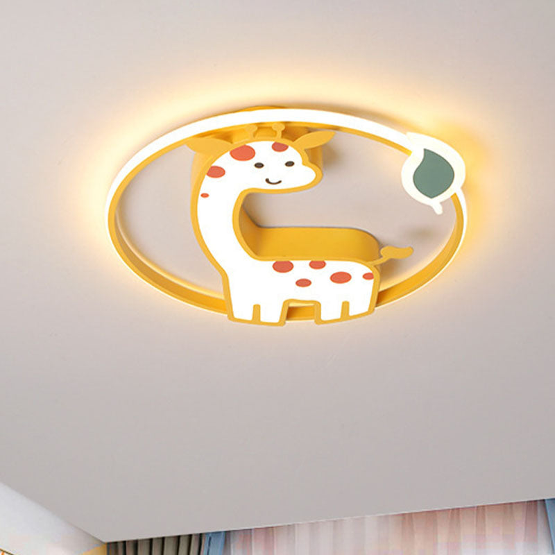 Plafonnier pour enfants Girafe - Cadre en fer, LED jaune encastrée pour chambre d'enfant