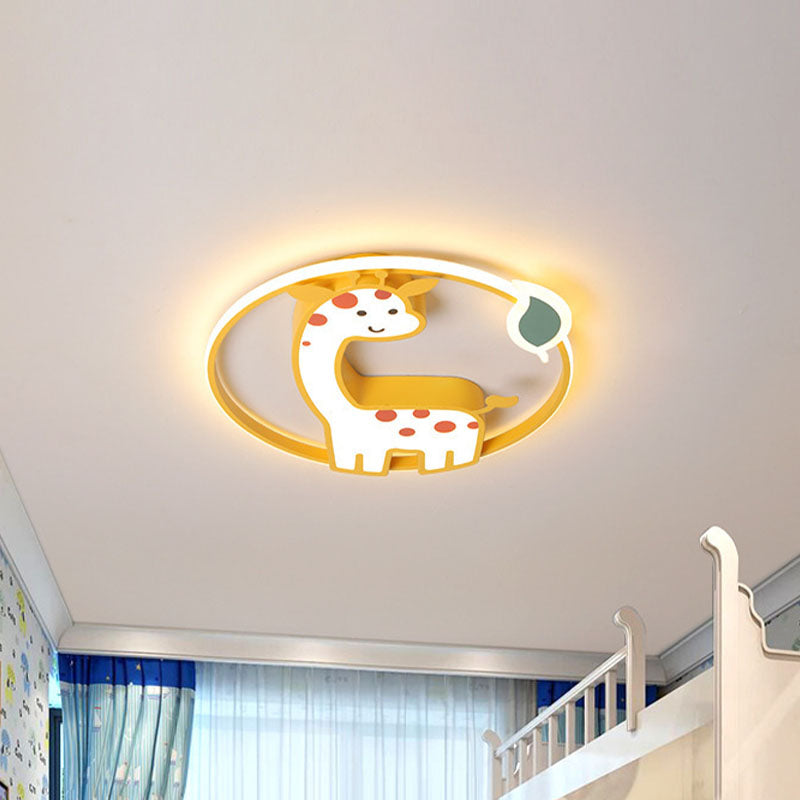 Plafonnier pour enfants Girafe - Cadre en fer, LED jaune encastrée pour chambre d'enfant