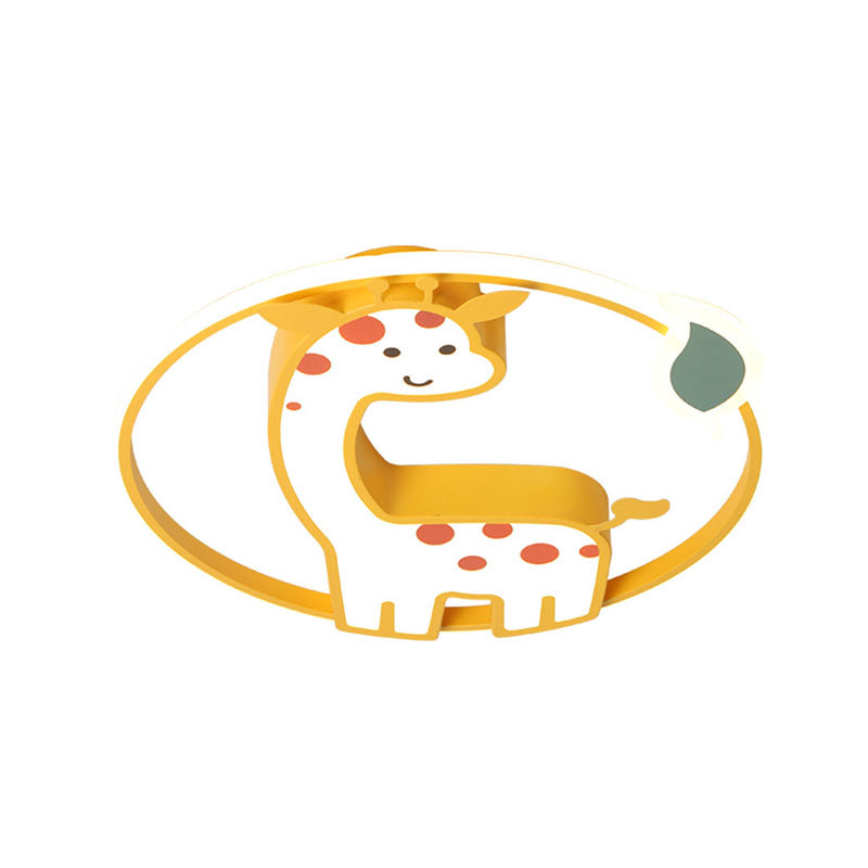 Giraffe Kids Ceiling Light Fixture - Iron Frame Led Yellow Flush Mount For Childrens Bedroom