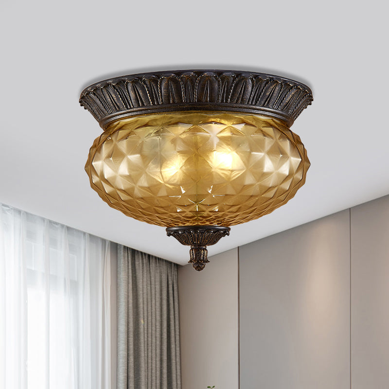 Prismatic Glass Black Flush Mount Lamp with Urn-Shaped and Teardrop Design - 8"/12.5" Width, 2-Head Countryside Ceiling Fixture