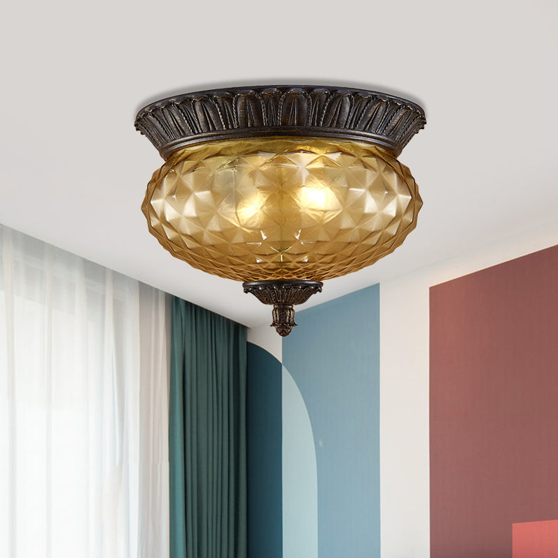Prismatic Glass Black Flush Mount Lamp with Urn-Shaped and Teardrop Design - 8"/12.5" Width, 2-Head Countryside Ceiling Fixture