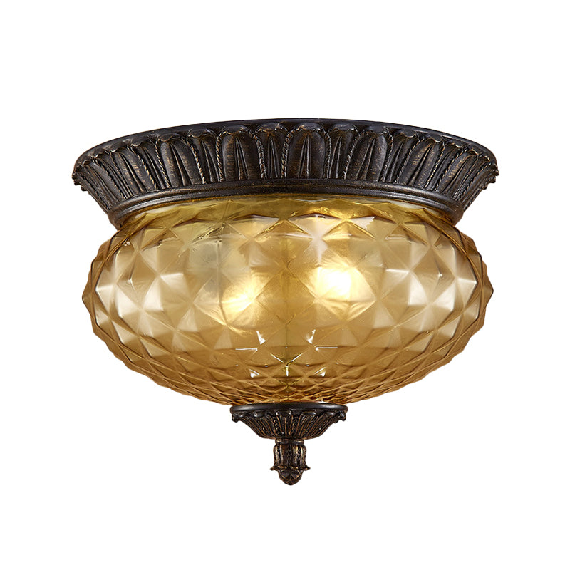 Prismatic Glass Black Flush Mount Lamp with Urn-Shaped and Teardrop Design - 8"/12.5" Width, 2-Head Countryside Ceiling Fixture