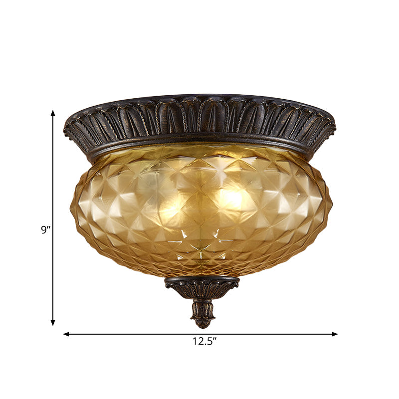 Prismatic Glass Black Flush Mount Lamp with Urn-Shaped and Teardrop Design - 8"/12.5" Width, 2-Head Countryside Ceiling Fixture