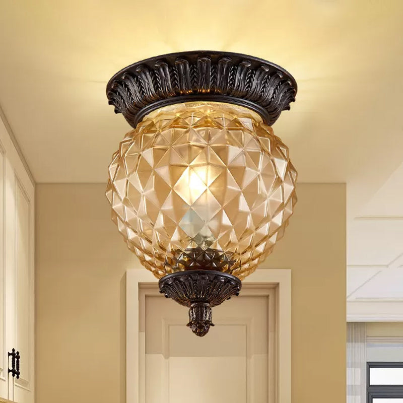 Prismatic Glass Black Flush Mount Lamp with Urn-Shaped and Teardrop Design - 8"/12.5" Width, 2-Head Countryside Ceiling Fixture