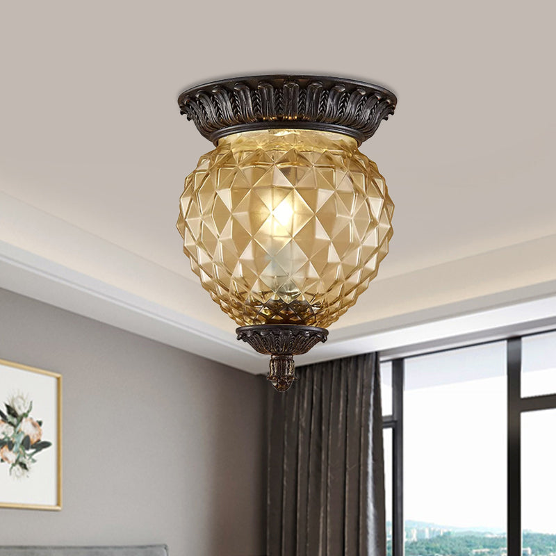 Prismatic Glass Black Flush Mount Lamp with Urn-Shaped and Teardrop Design - 8"/12.5" Width, 2-Head Countryside Ceiling Fixture