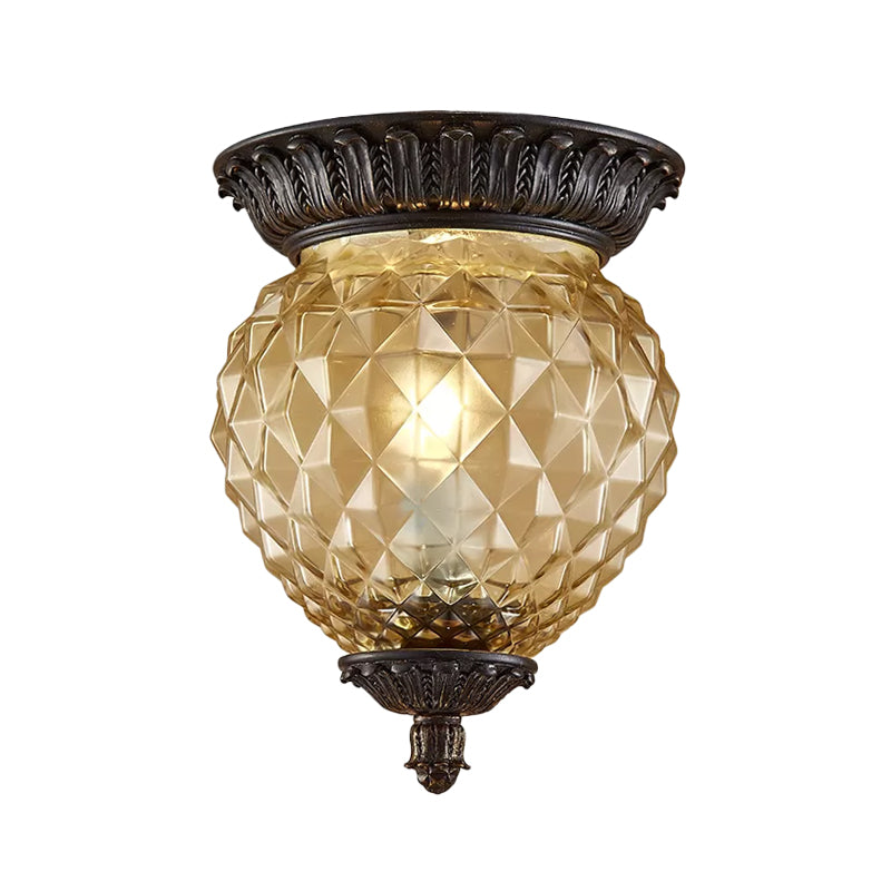 Prismatic Glass Black Flush Mount Lamp with Urn-Shaped and Teardrop Design - 8"/12.5" Width, 2-Head Countryside Ceiling Fixture