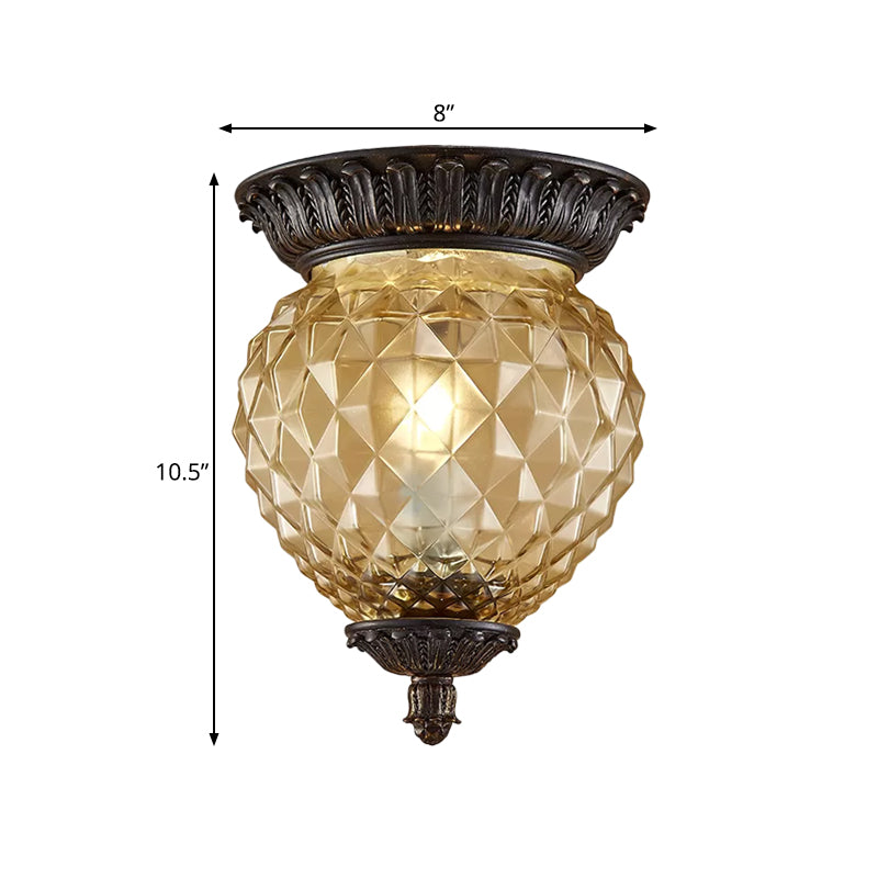 Prismatic Glass Black Flush Mount Lamp with Urn-Shaped and Teardrop Design - 8"/12.5" Width, 2-Head Countryside Ceiling Fixture