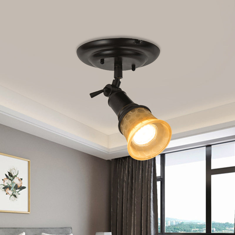 Frosted Glass Semi Flush Black Bell Corridor Ceiling Light with Adjustable Metallic Finish