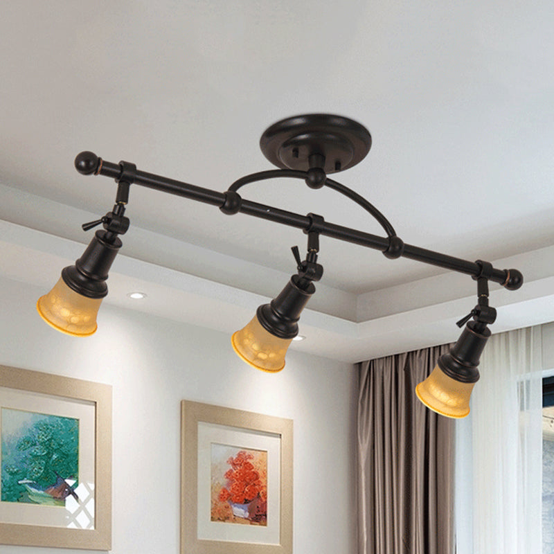 Frosted Glass Semi Flush Black Bell Corridor Ceiling Light with Adjustable Metallic Finish