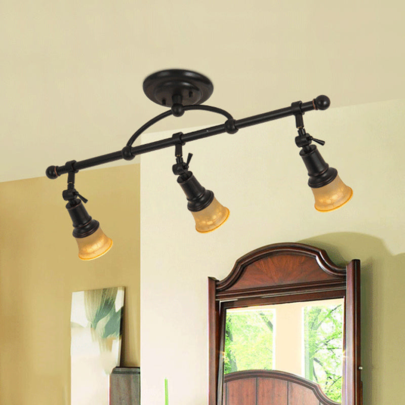 Frosted Glass Semi Flush Black Bell Corridor Ceiling Light with Adjustable Metallic Finish