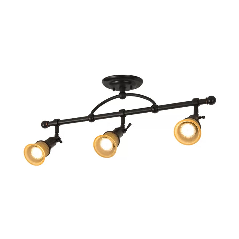 Frosted Glass Semi Flush Black Bell Corridor Ceiling Light with Adjustable Metallic Finish