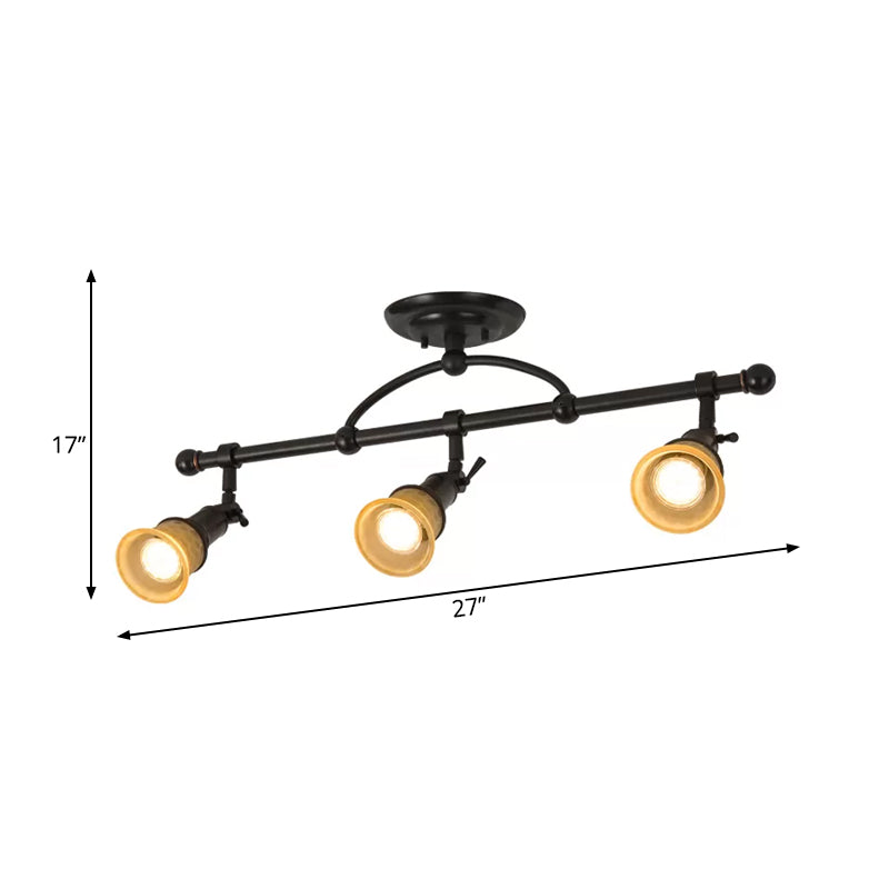 Frosted Glass Semi Flush Black Bell Corridor Ceiling Light with Adjustable Metallic Finish