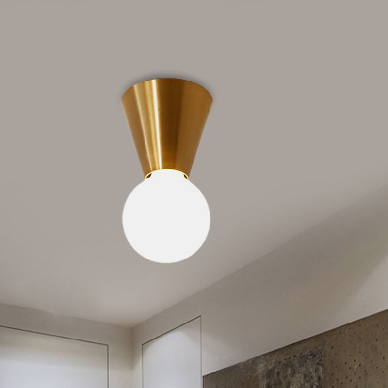 Minimalist Brass Flush Mount Ceiling Lamp with Bottom Orb Glass Shade