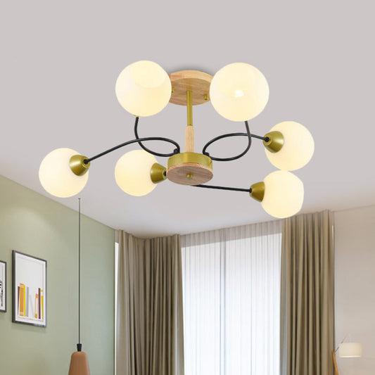 Modern Frosted White Glass Ceiling Lamp - 6-Light Gold Semi Flush Mount Chandelier