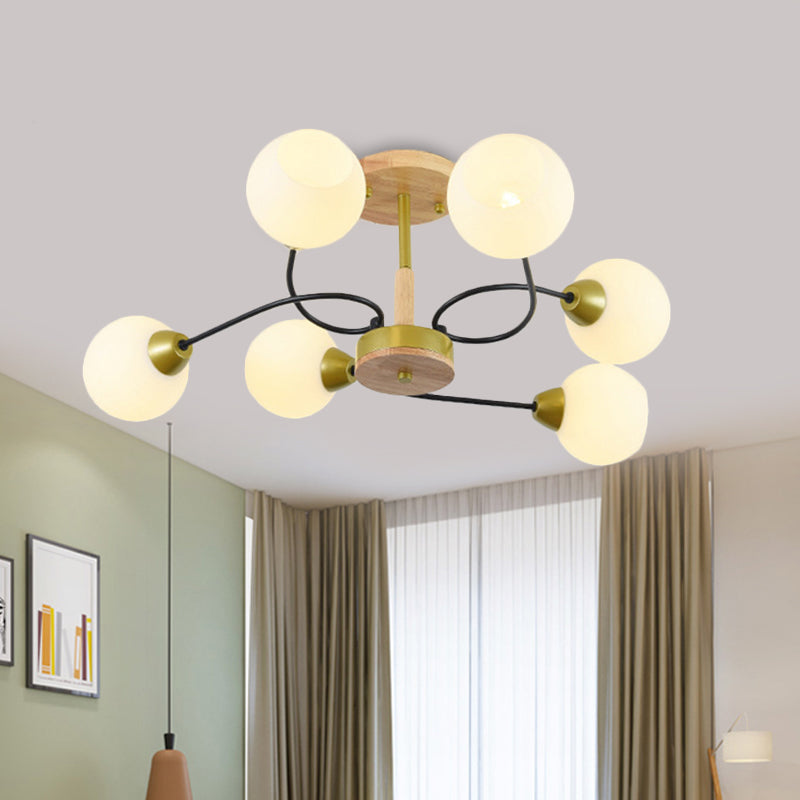 Modern Frosted White Glass Ceiling Lamp - 6-Light Gold Semi Flush Mount Chandelier