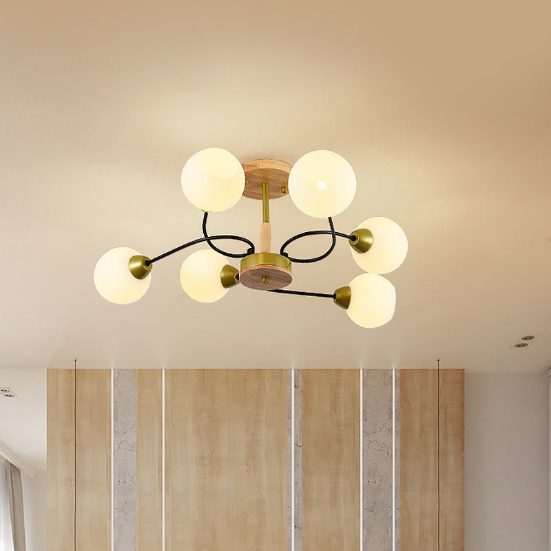 Modern Frosted White Glass Ceiling Lamp - 6-Light Gold Semi Flush Mount Chandelier