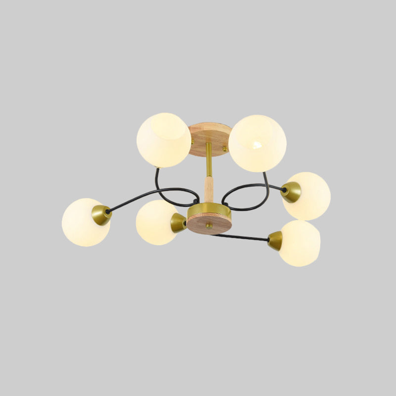 Modern Frosted White Glass Ceiling Lamp - 6-Light Gold Semi Flush Mount Chandelier