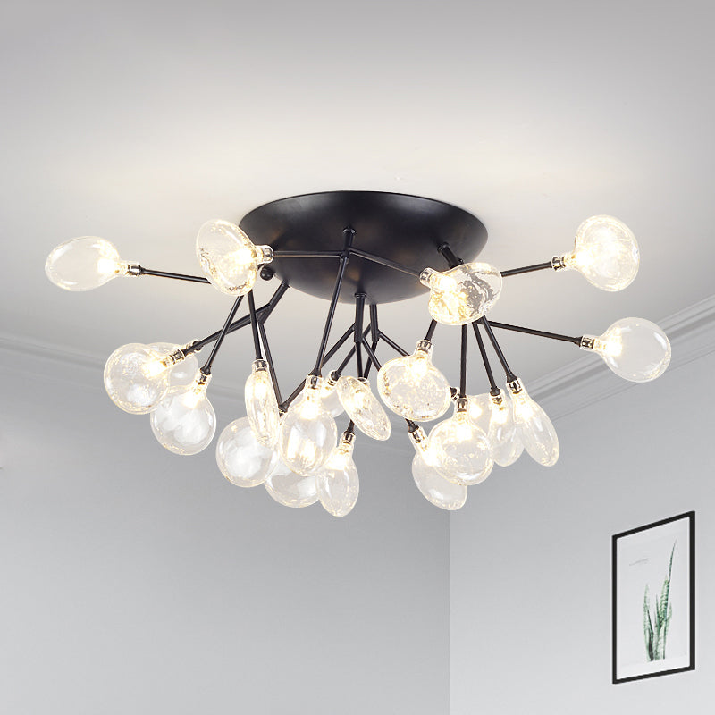Modern LED Glass Branchlet Ceiling Flush Mount Chandelier - 21 Bulbs - Warm/White Light - Black