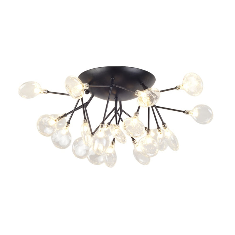Modern LED Glass Branchlet Ceiling Flush Mount Chandelier - 21 Bulbs - Warm/White Light - Black