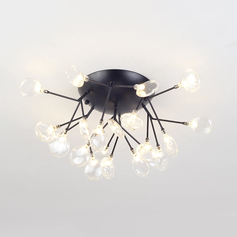 Modern Led Glass Branchlet Ceiling Flush Mount Chandelier - 21 Bulbs Warm/White Light Black