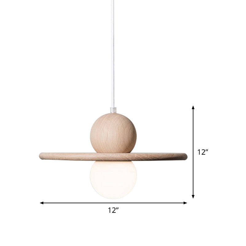 Minimalist Wood Plate Pendant Light - Single Head Beige Lamp for Dining Room
