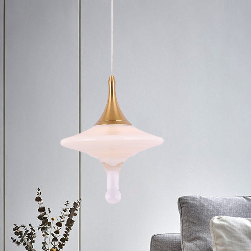 Droplet Dining Table Pendant Light - Cream Matte Glass Minimalist Design With Gold Accents