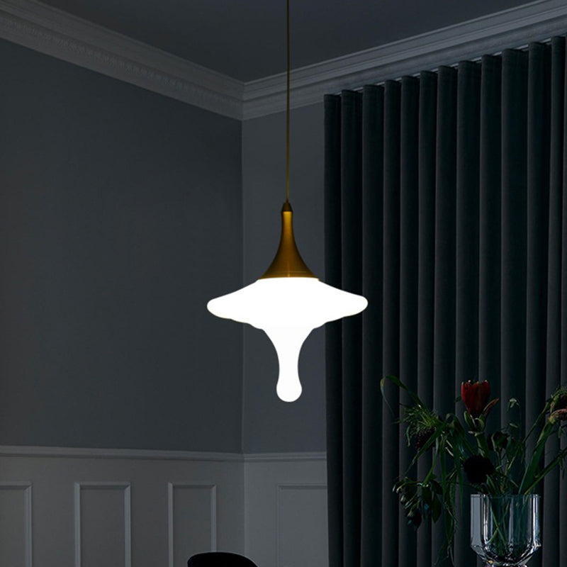 Droplet Dining Table Suspension Pendant: Cream Matte Glass, Minimalist Ceiling Light in Gold